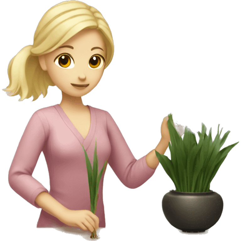 Blonde girl doing ikebana emoji