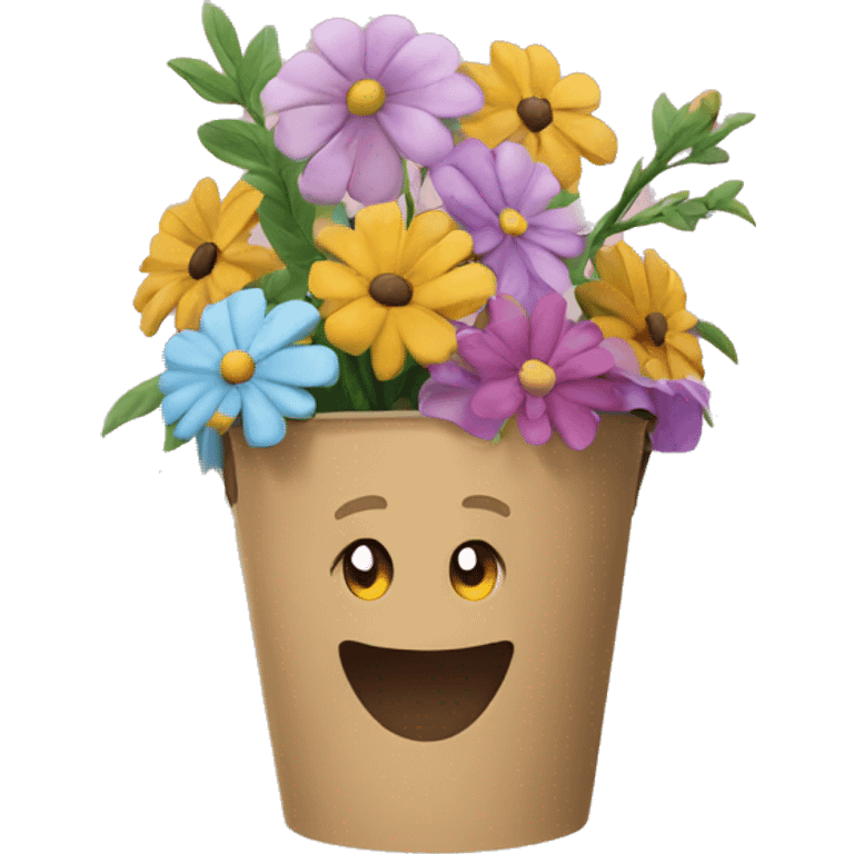 Flowers bucket and paper bag emoji