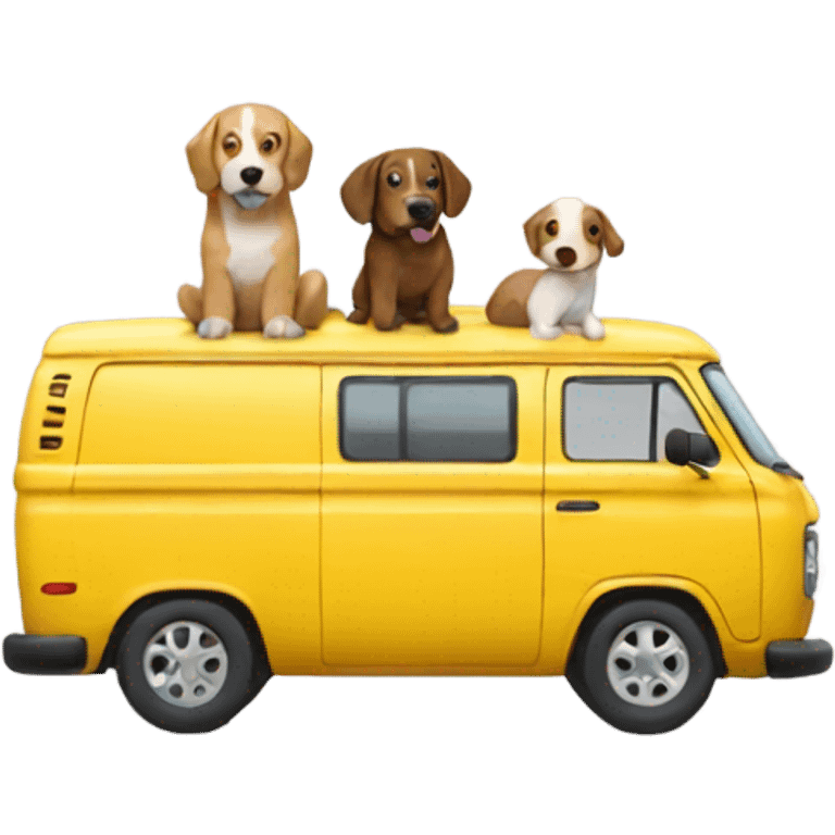 Yellow van with brown and white dog emoji