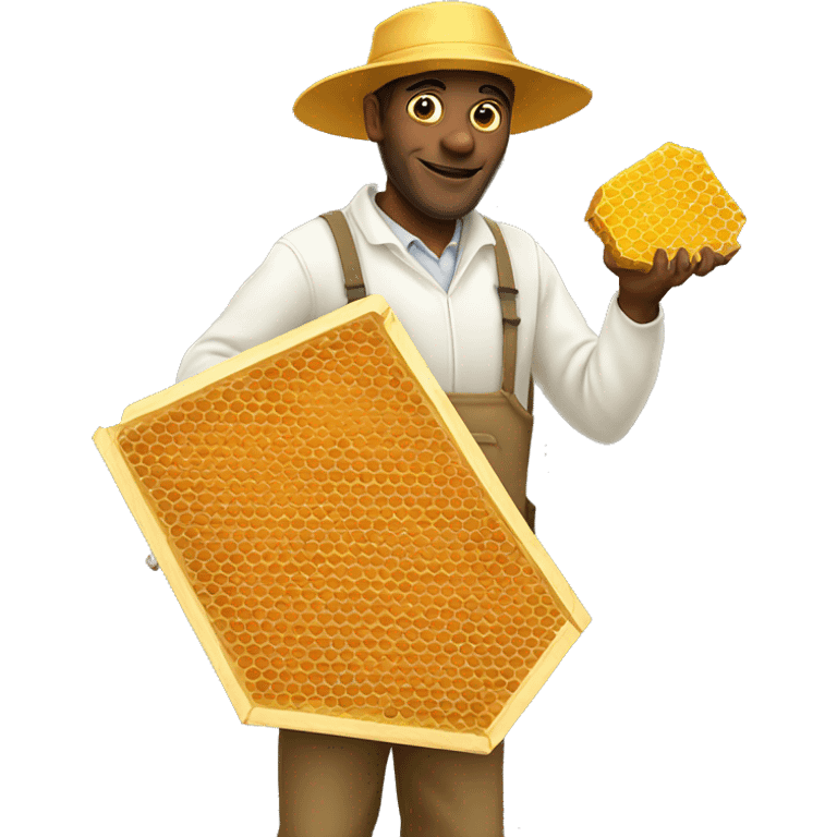 Tall man beekeeper holding honeycomb  emoji