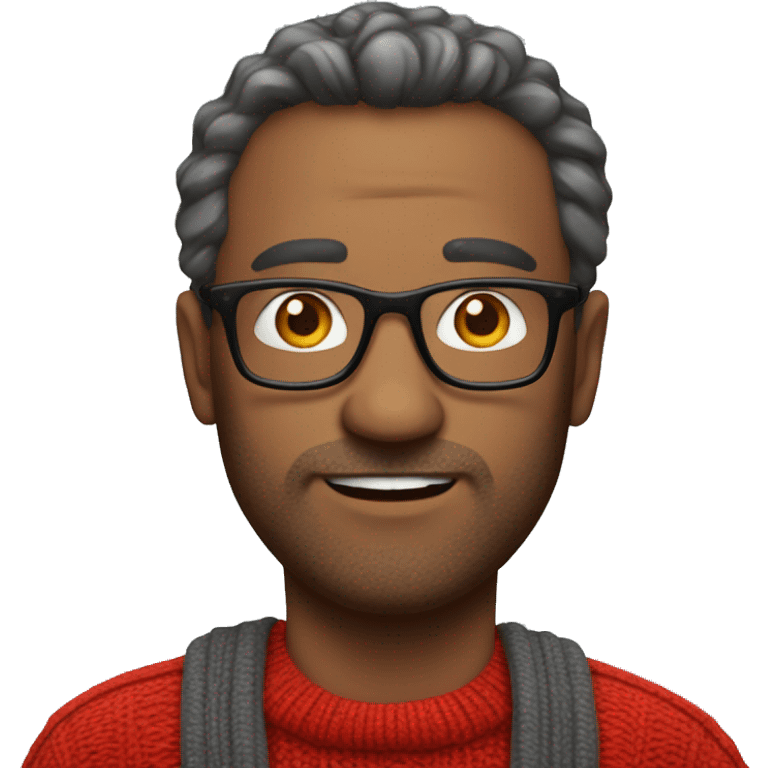 Middle age man in red sweater wearing glasses emoji