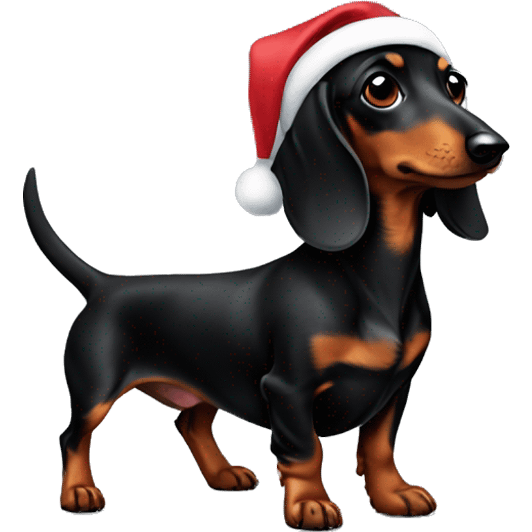 Black small dachshund with a brown spot on the chest on Christmas  emoji