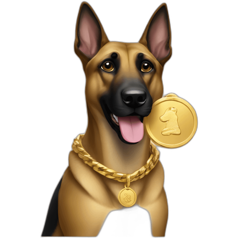 Malinois dog with gold lingot emoji