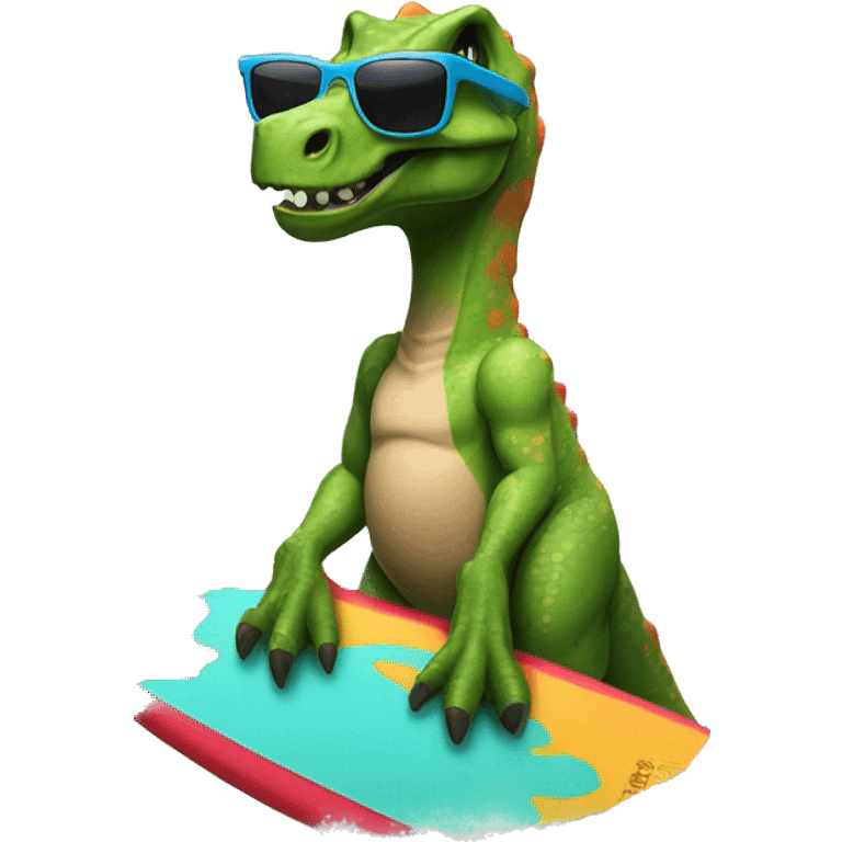 dinosaur with surf board and a shirt with sunglasses  emoji