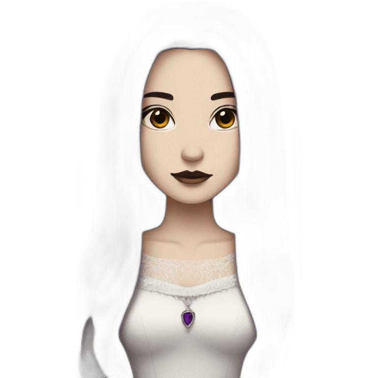 Queen white gothic girl long dark black and purple hair emoji