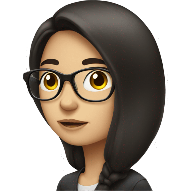 Brunette girl with glasses thinking of a boy with black hair emoji