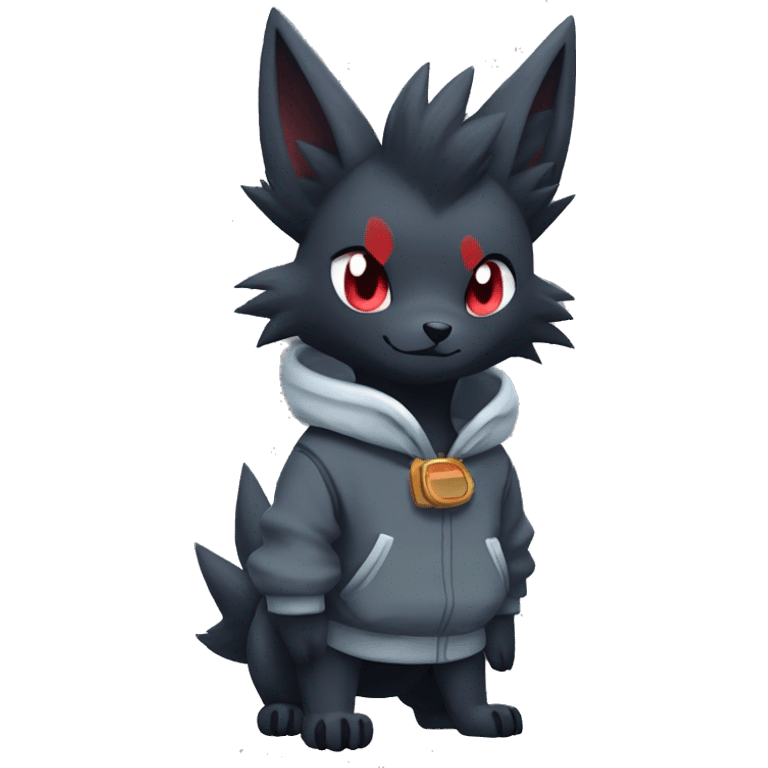 Cool Edgy Zorua-Zoroark-Mightyena with a collar and hoodie-sweater full body emoji