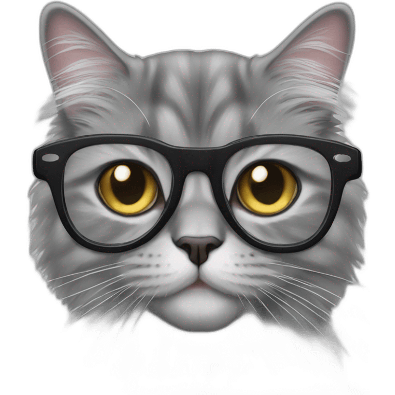 Grey Cat British Longhair with glasses emoji