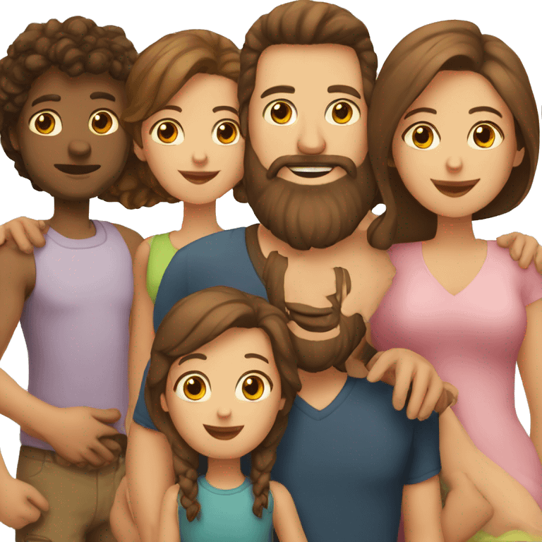 Man with beard and woman with brown hair, with kids emoji