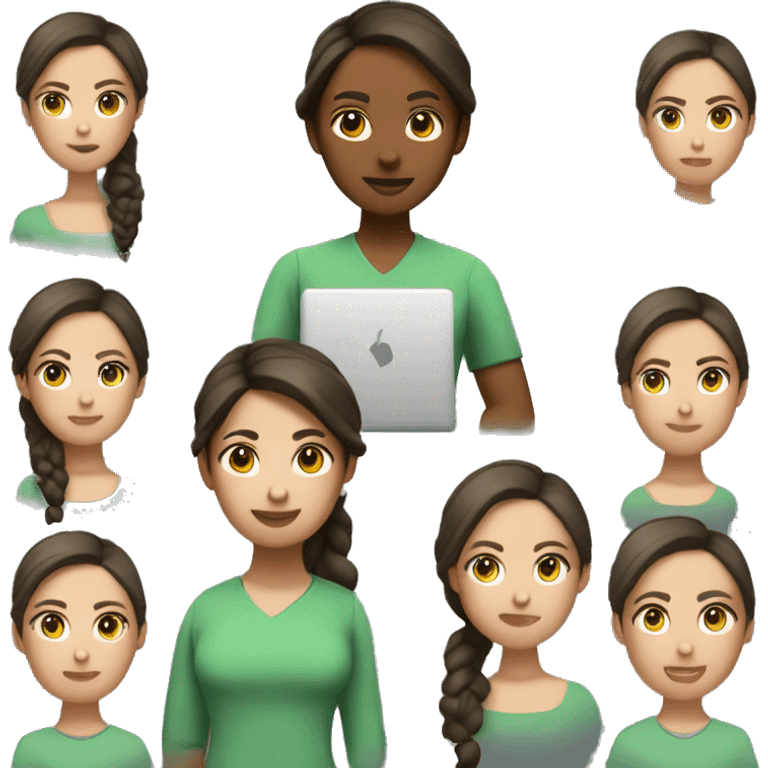 a teacher that teaches computer no glasses has really dark brown hair in a ponytail and medium skin tone not very light with a green shirt emoji