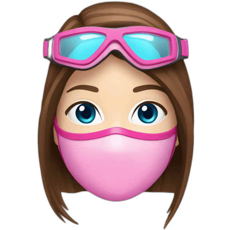 woman large and straight brown hair, pink diving mask with a single crystal-blue eyes. snorkel emoji