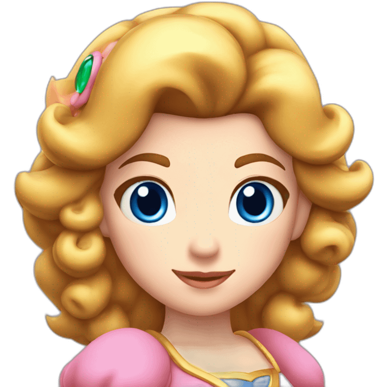 Princess Peach from Super Mario and she has curly brown hair and blue eyes emoji