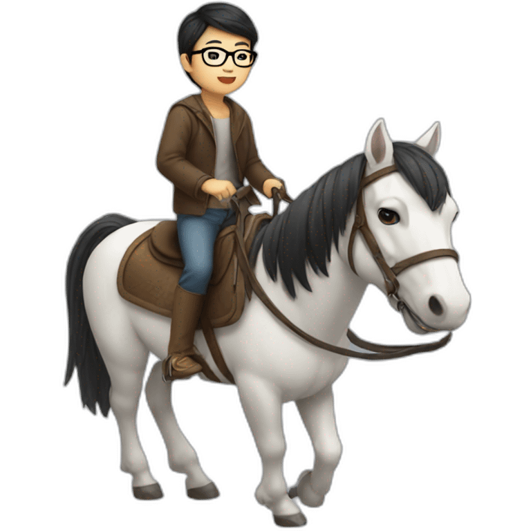 asian boy in specs riding a horse emoji