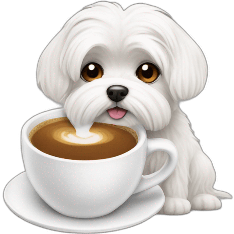 Maltese dog drinking coffee emoji