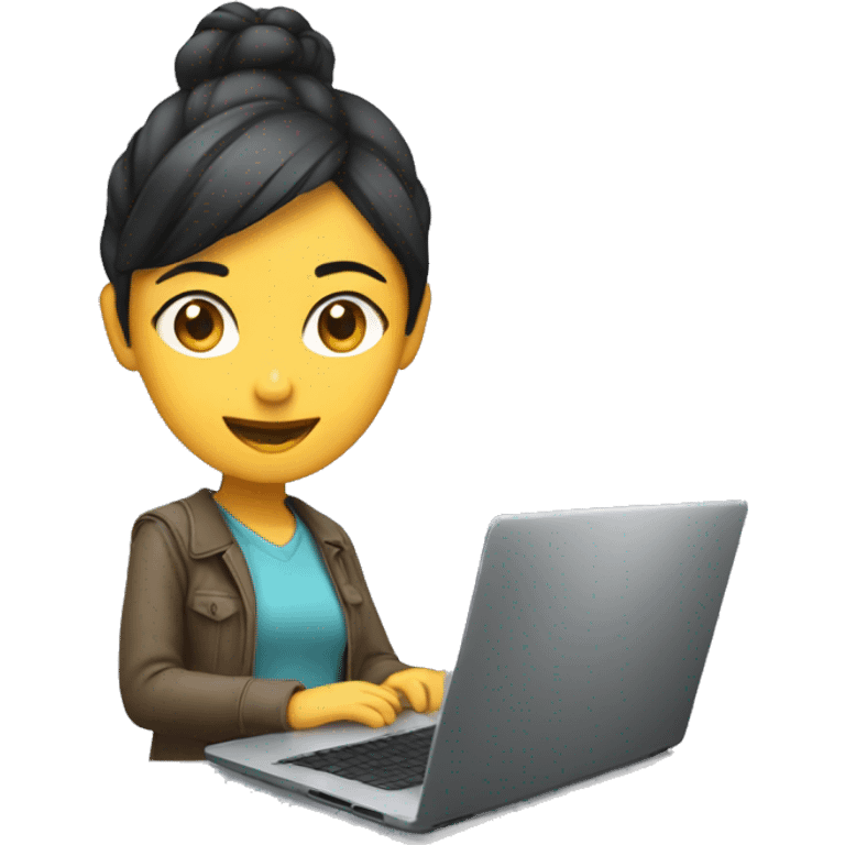 A Young Asian Female Developer on a Laptop with a Java Spring Screen emoji