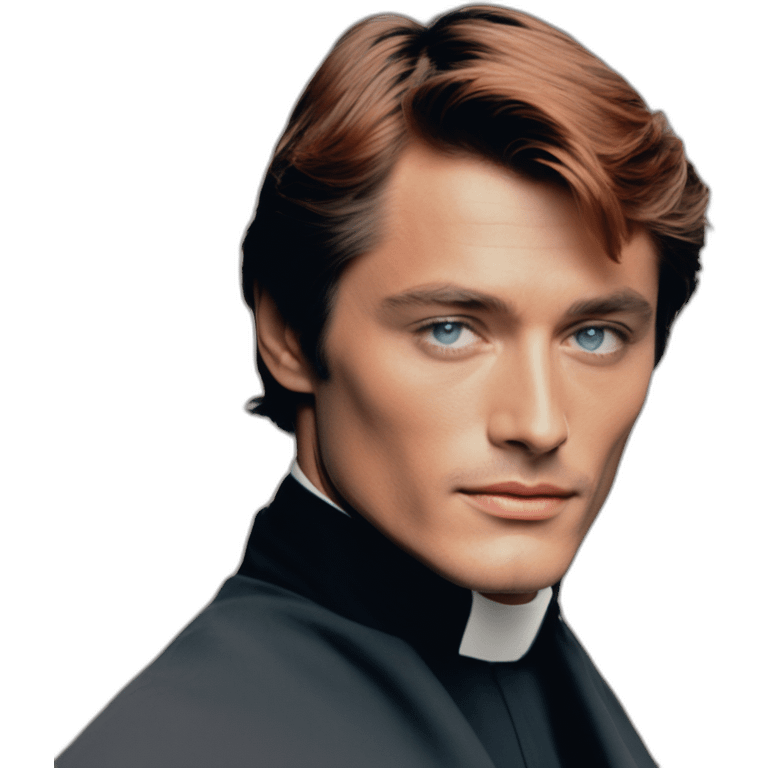 Alain Delon young priest blue eyes short neat red hair emoji