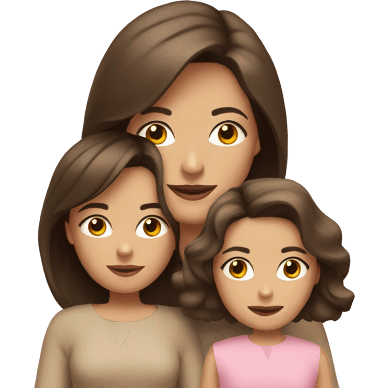 Brunette mom with brunette daughter in beige and pink emoji