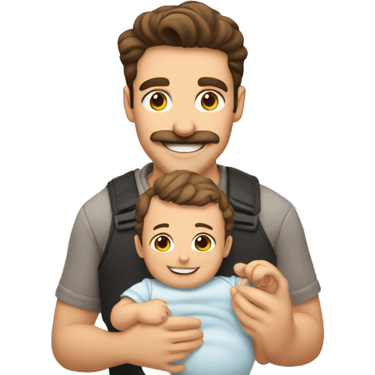 handsome smiling brunette man with mustache holding baby emoji