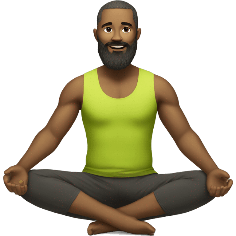 bearded man doing yoga wearing a chartreuse tank top  emoji