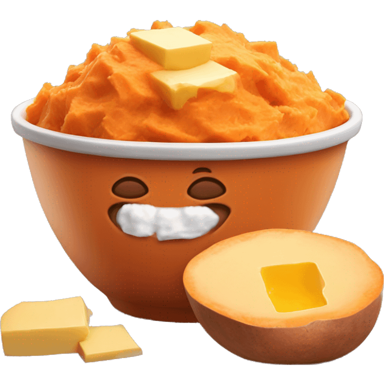 mashed sweet potatoes in a bowl with butter on top emoji