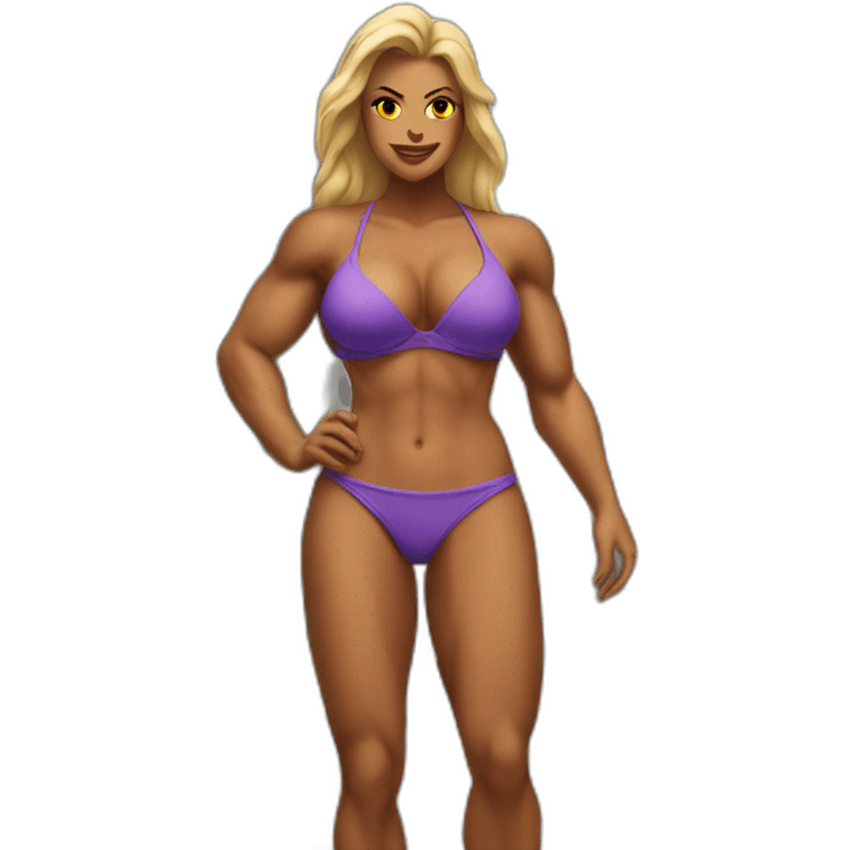 Giant Muscular woman bikini in a city emoji