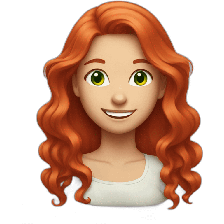 a girl with green eyes and long red hair laughs emoji