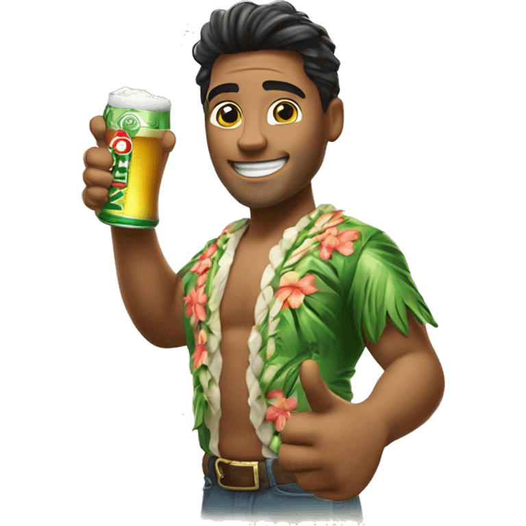 Hawaiian holding up a Shaka and a Heineken beer in his other hand  emoji