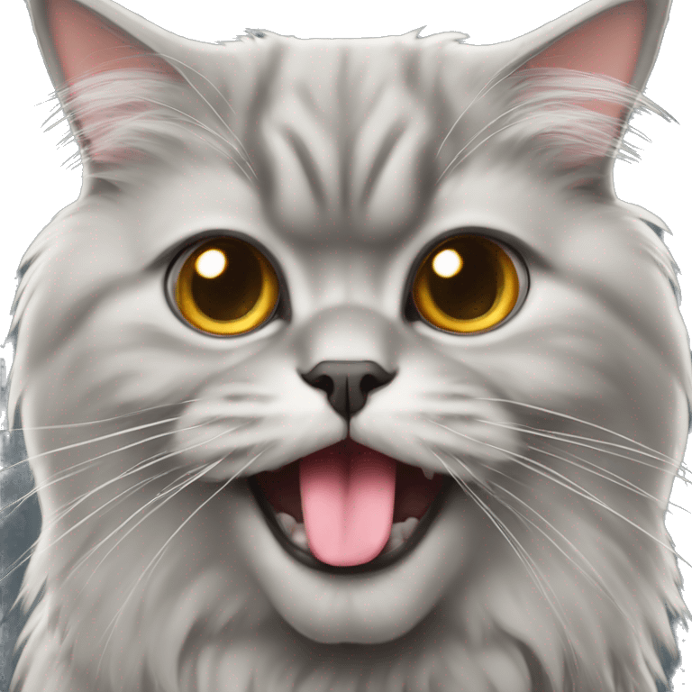 Gray Persian cat with tongue out emoji