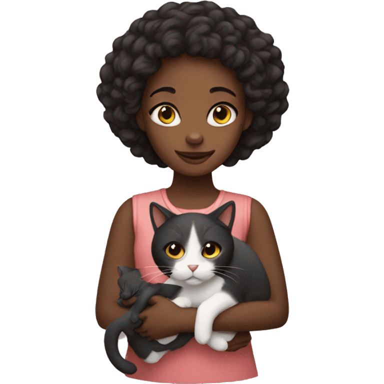 black girl holding cat emoji