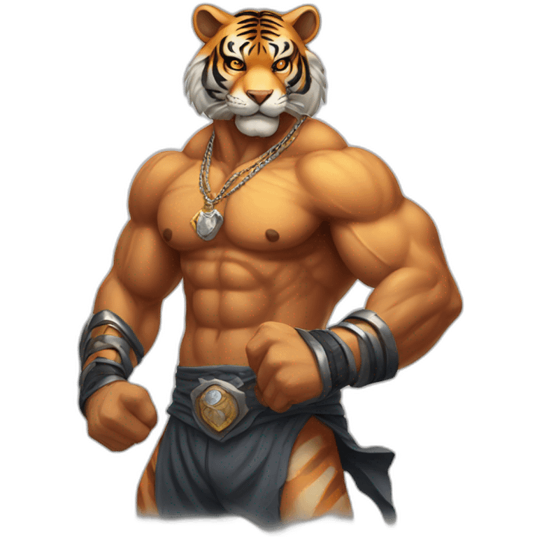 Muscular tiger fighter with a necklace  emoji