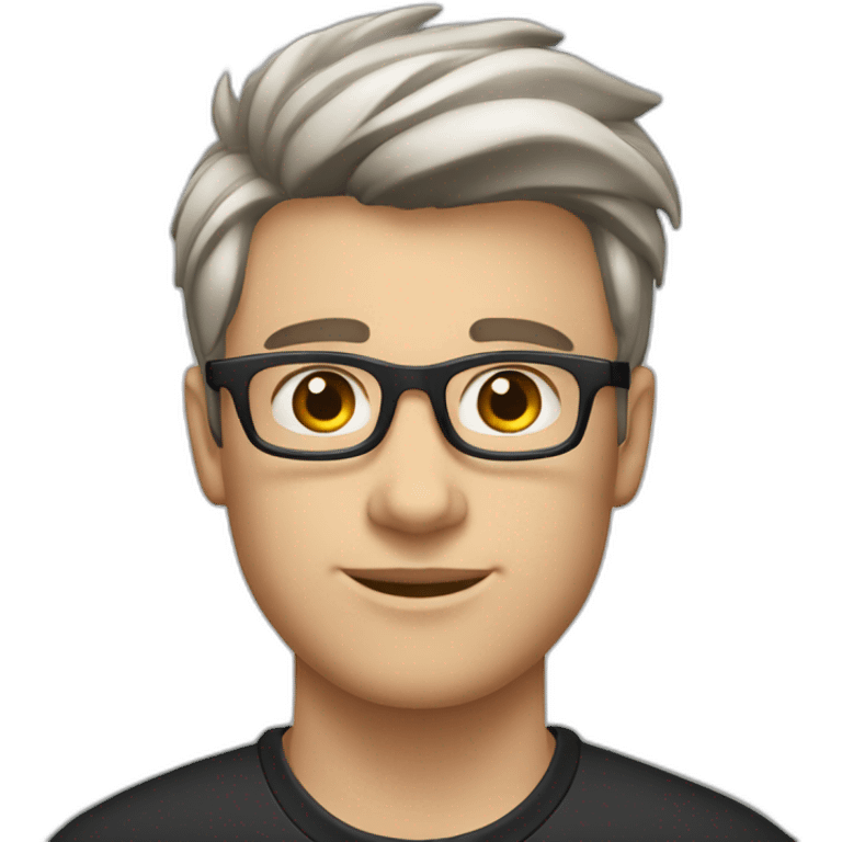 22 years old Caucasian male wearing black polo and silver glasses with quiff haircut emoji