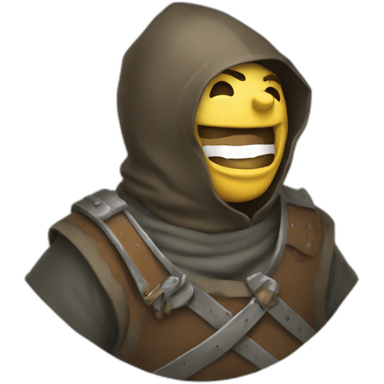 medieval saboteur laughing and escaping, hooded emoji