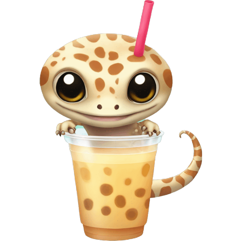 striped gecko drinking a bubble tea emoji