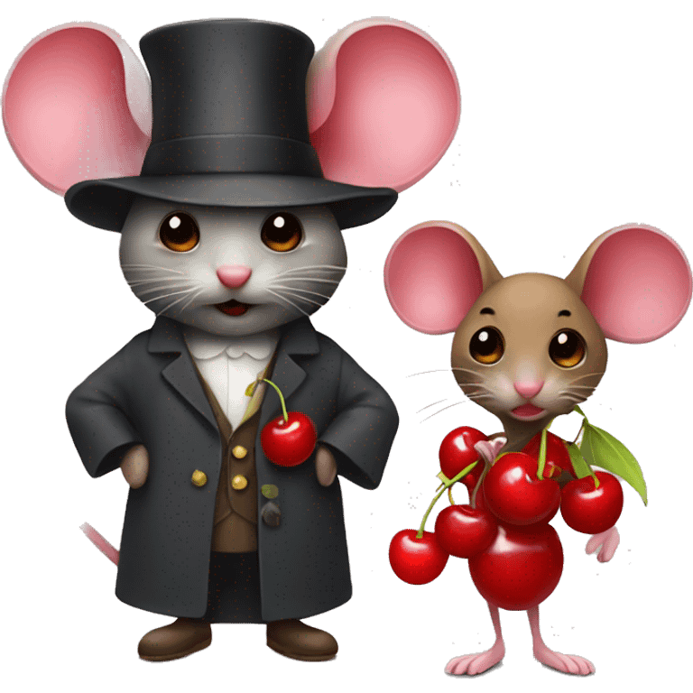 Mouse and person dressed as a cherry  emoji