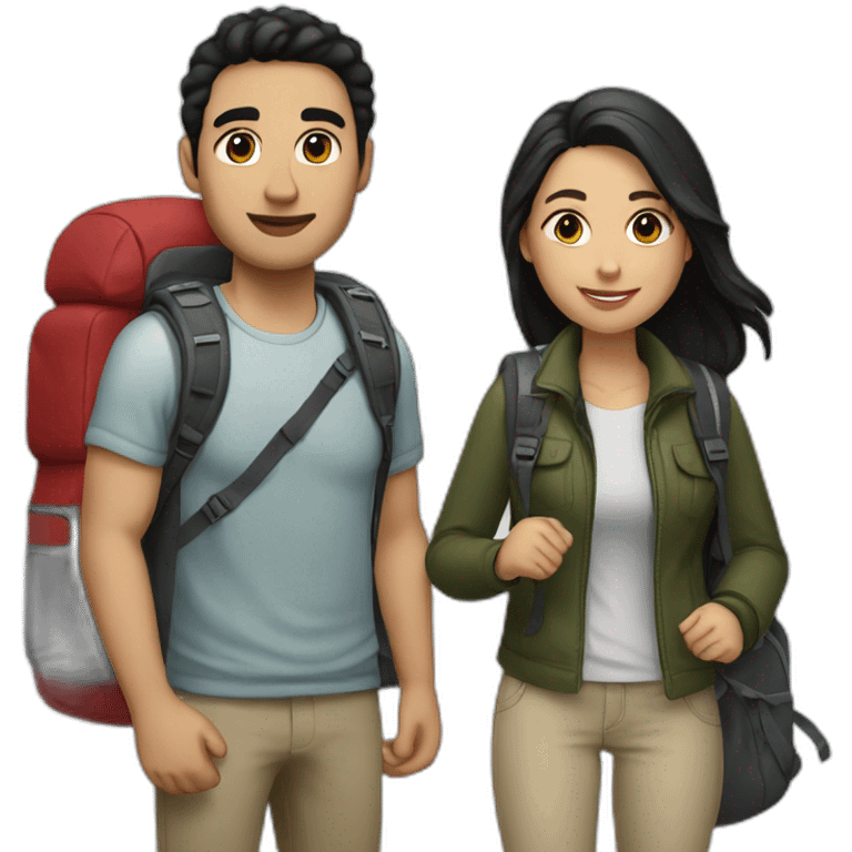 White Couple, black hair, with backpacks emoji