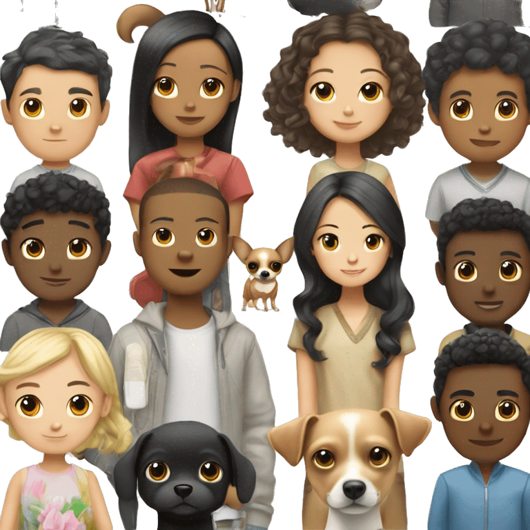 Asian girl, which has straight hair, and black boy, which had curly hair, with a Chihuahua ￼ emoji