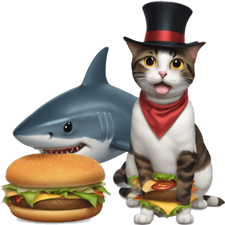 burger cat with shark pet that has a tophat emoji