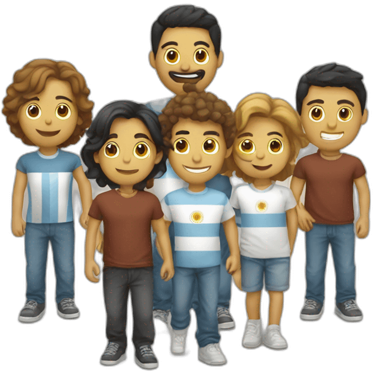 Grupo de amigos con remera de argentina emoji