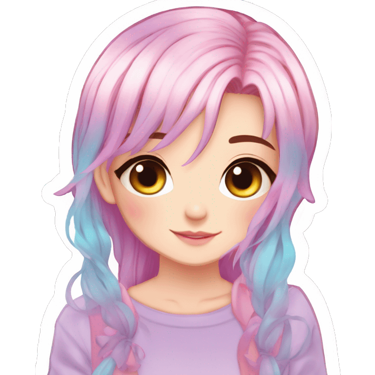 Gorgeous Beautiful Blushing Petite Colorful-Shiny-Pastel-Fairy-Anime-Girl with beautiful gradient pastel hair aesthetic sticker emoji