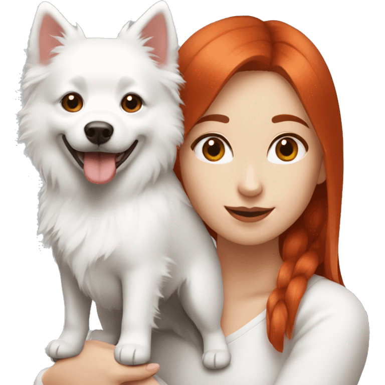 red hair girl with Japanese spitz dog emoji