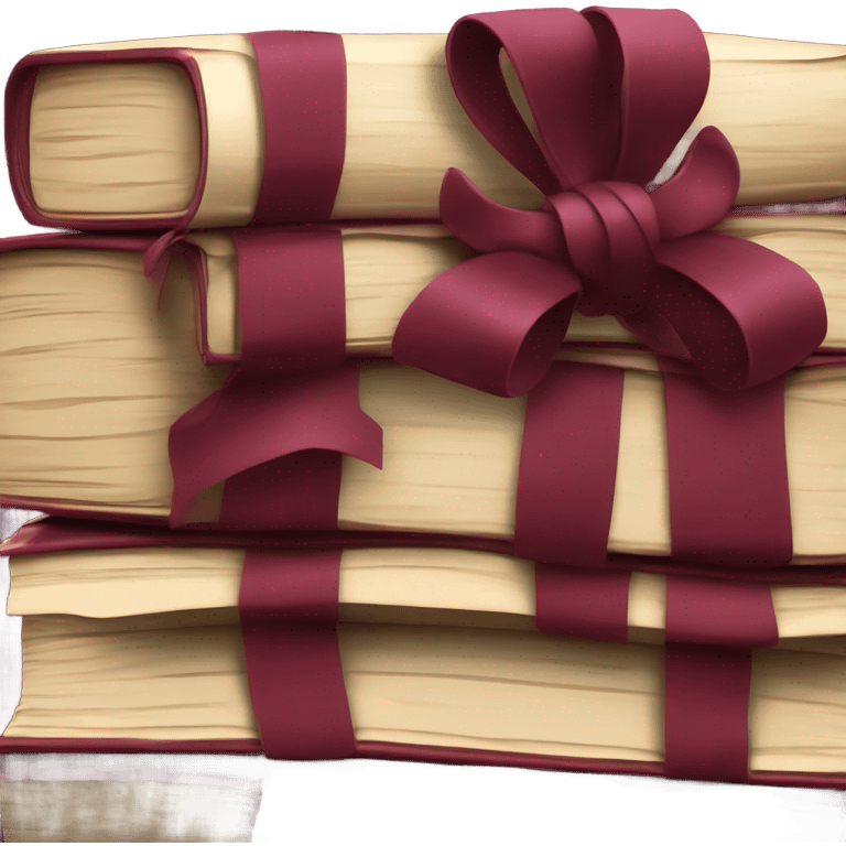 burgundy books stacked up and tied together by a burgundy bow emoji