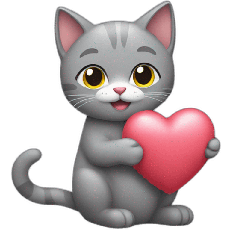 Grey cat holding love heart emoji