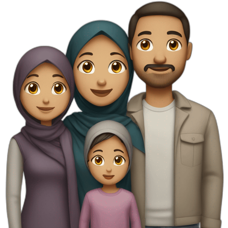 Family of four: a mom, a dad, a little girl, and a little boy, light brown skin, dark hair, only the mom is wearing hijab emoji