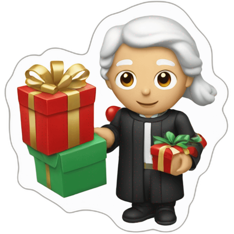 a judge holding a christmas present emoji