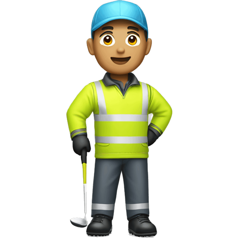 Asian man wearing high-vis workers outfit holding a golf club  emoji