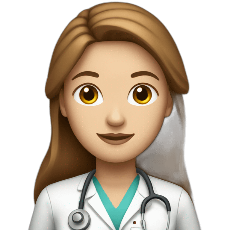 White nurse woman with long brown hair emoji