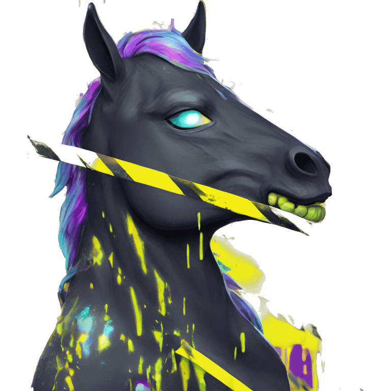 .Zombie_ Vaporwave black holographic oilslick zombie unicorn yellow caution tape emoji