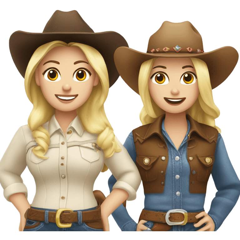 Two blonde cowgirls and one brunette cowgirl emoji