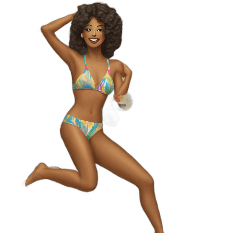 beautiful woman dancing in 1980's swimwear emoji