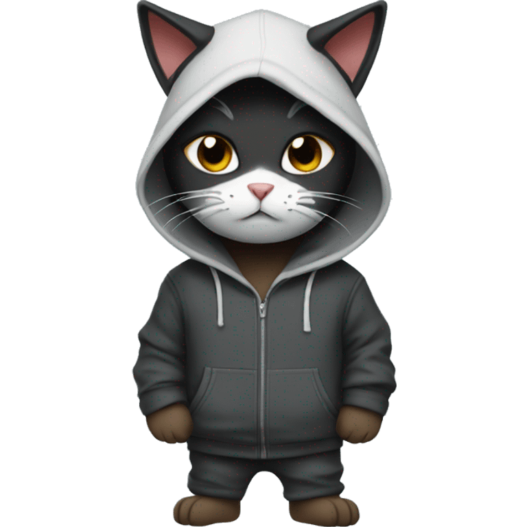 cat wearing hoodie and ninja mask emoji